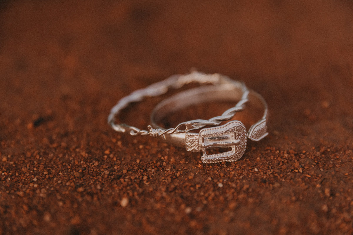 Western Belt Buckle Cuff Bangle in Solid 925 Sterling Silver ©️