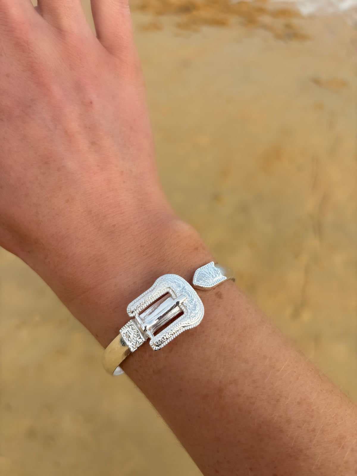 Western Belt Buckle Cuff Bangle in Solid 925 Sterling Silver ©️
