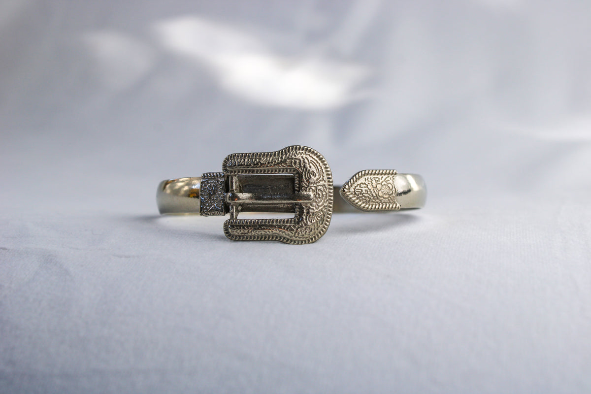 Western Buckle Cuff Bangle ©️ in White Bronze