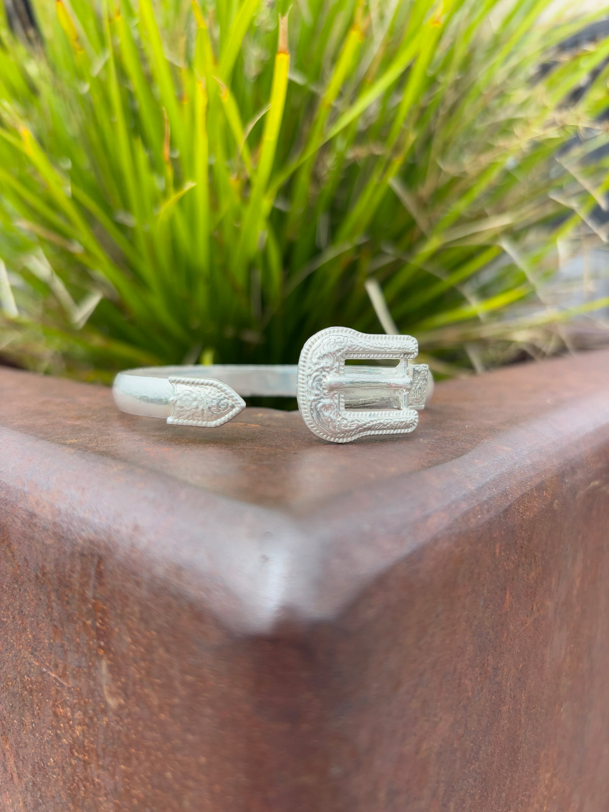Western Belt Buckle Cuff Bangle in Solid 925 Sterling Silver ©️