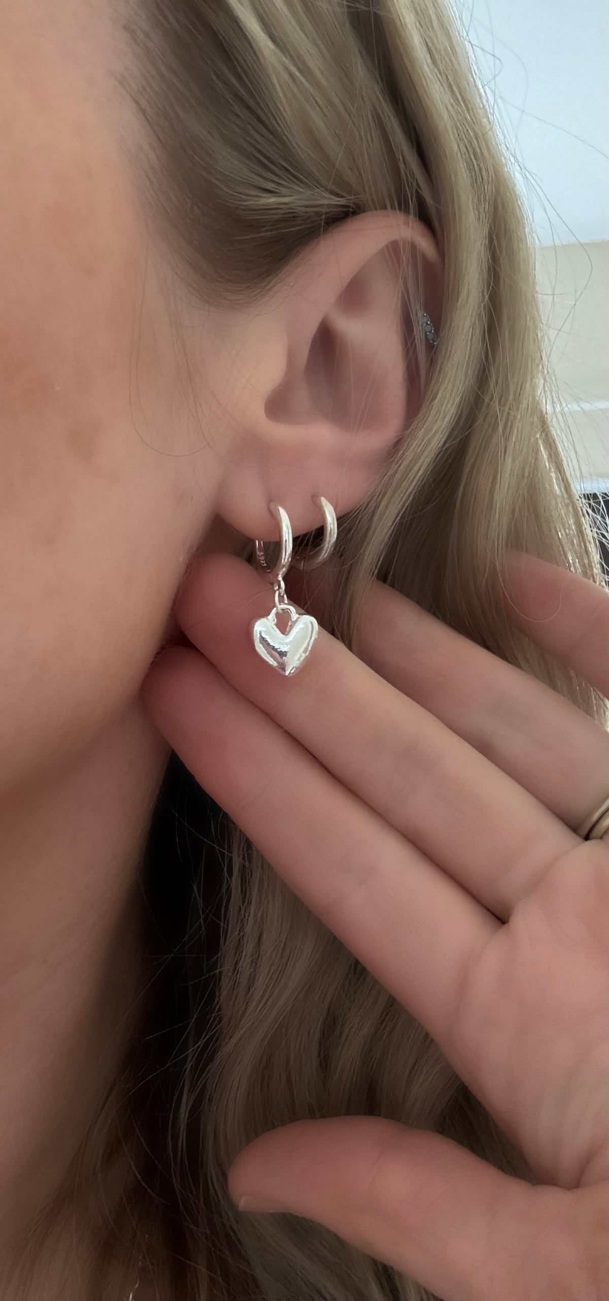 Dainty Heart Hoops in 925 Sterling Silver