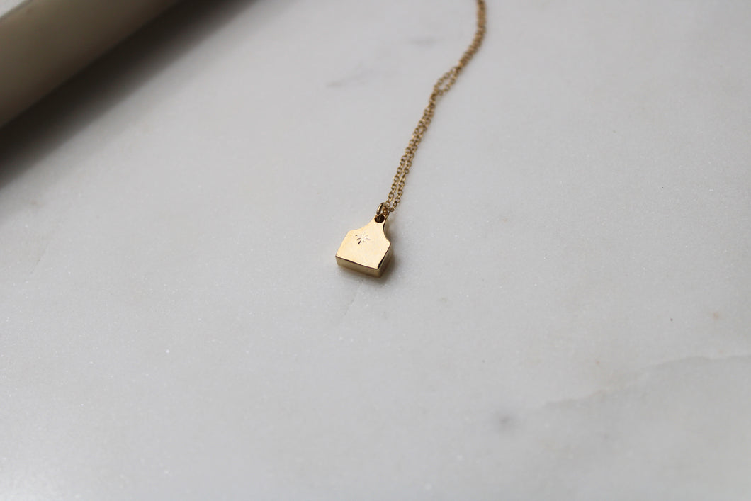Mini Cattle Tag Necklace - 18K Gold Plated