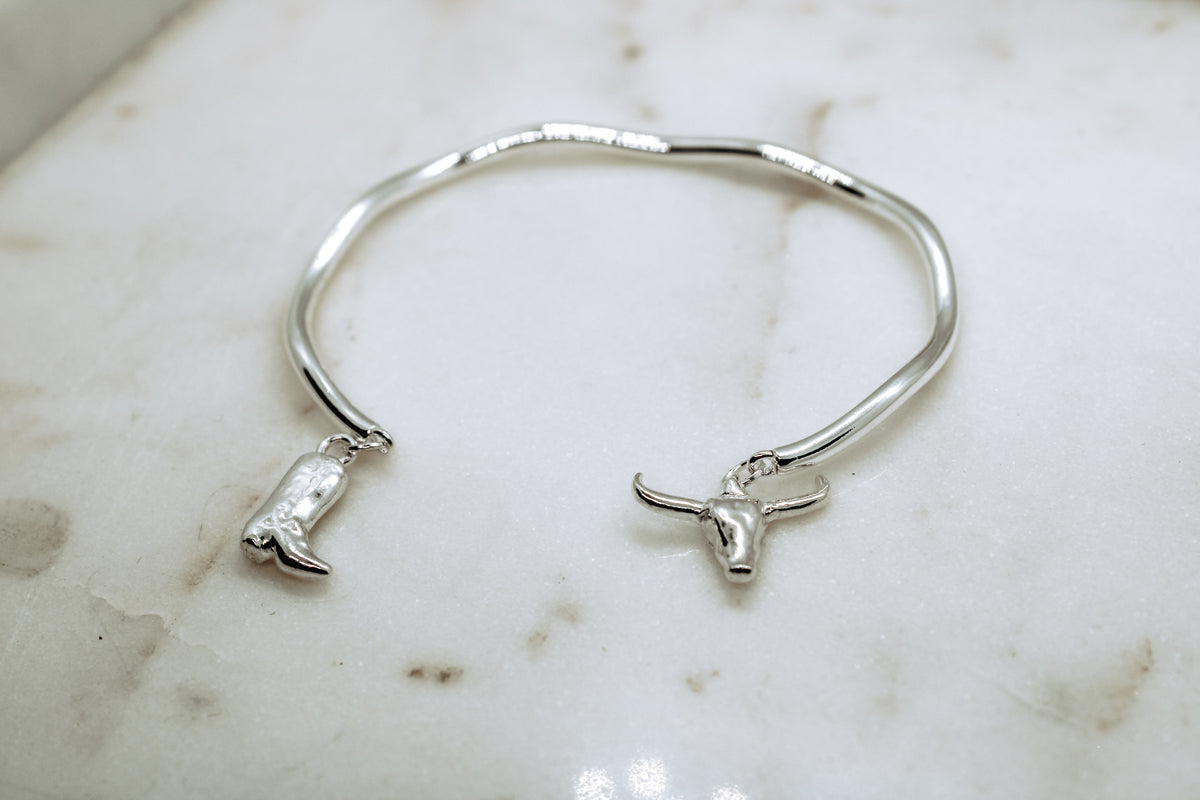 Western Charm Cuff Bracelet in Solid 925 Sterling Silver