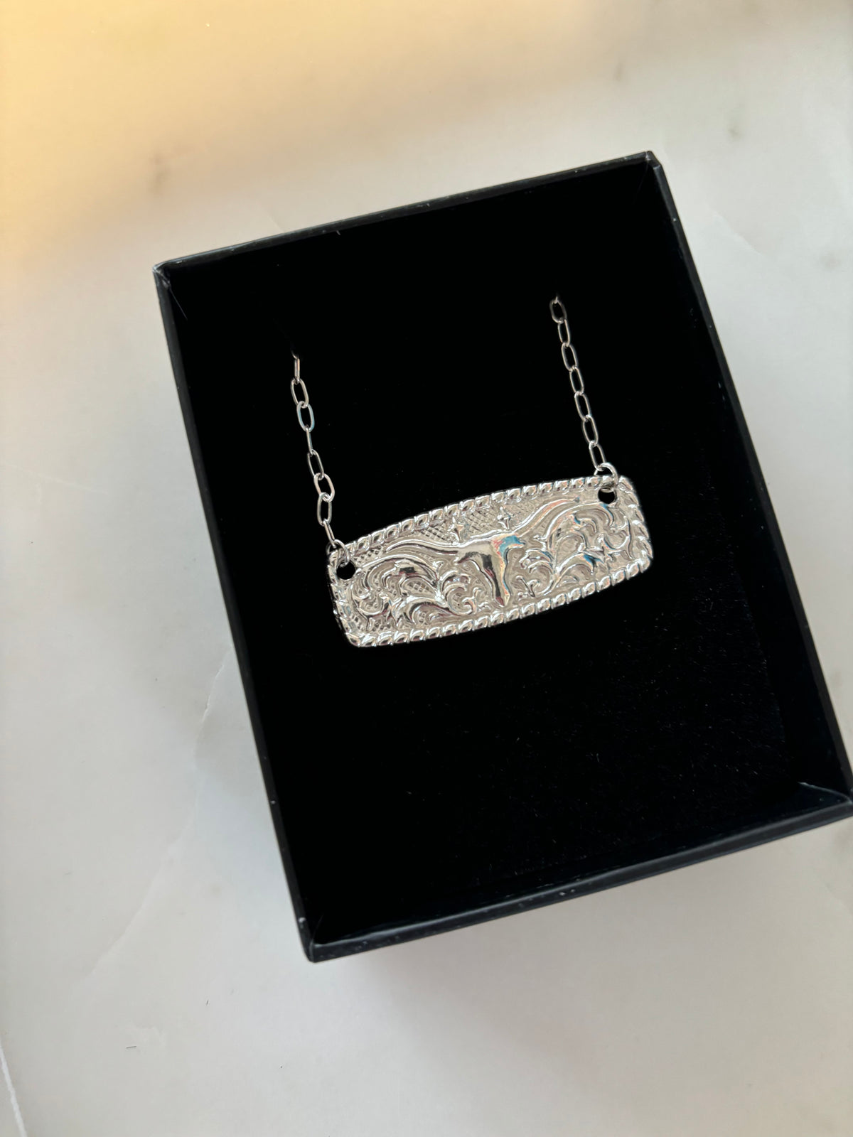 Western Buckle Necklace in 925 Sterling Silver