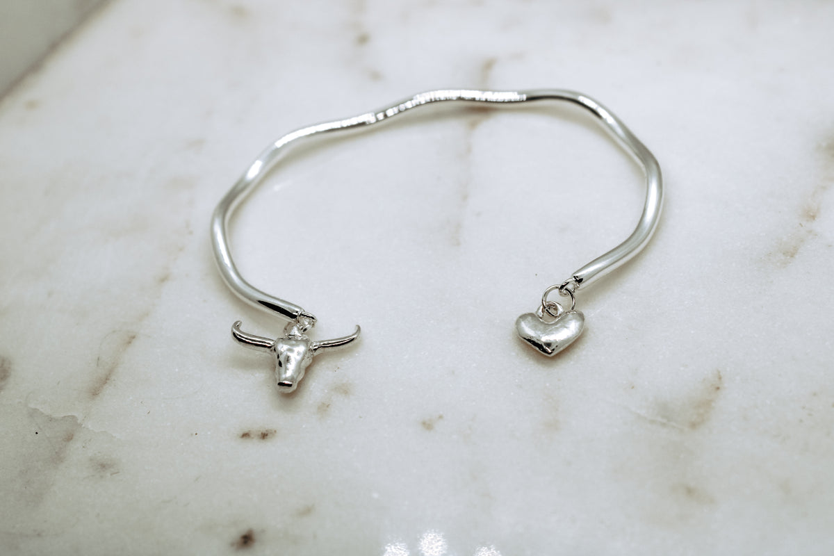 Western Charm Cuff Bracelet in Solid 925 Sterling Silver