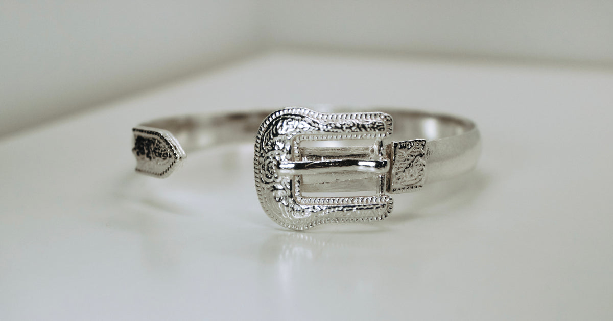 Western Belt Buckle Cuff Bangle in Solid 925 Sterling Silver ©️
