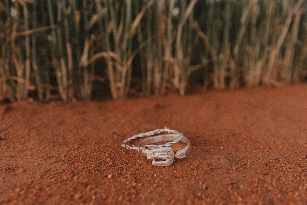 Western Belt Buckle Cuff Bangle in Solid 925 Sterling Silver ©️