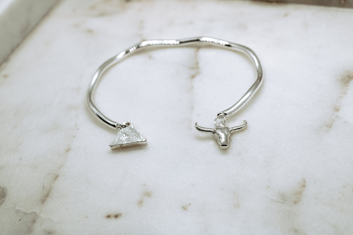 Western Charm Cuff Bracelet in Solid 925 Sterling Silver